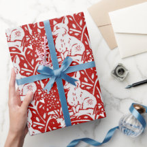 クリスマスレッドホワイトキツネスノーフレークウッドランド