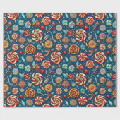 クリスマスレッドホワイトキャンディ棒つきキャンデーブルー ラッピングペーパー (フラット)