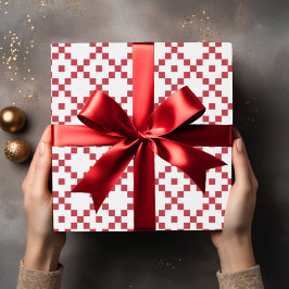クリスマスレッドホワイトキルトパターン ラッピングペーパー