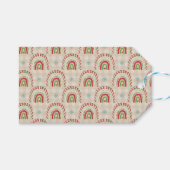 クリスマスレッドホワイトグリーンレインボーズ&スノーフレーク ギフトタグ (正面(横))