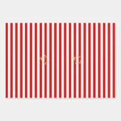 クリスマスレッドホワイトストライプ金ゴールド文字ホリデークリスマス ラッピングペーパーシート (正面3)