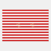 クリスマスレッドホワイトストライプ金ゴールド文字ホリデークリスマス ラッピングペーパーシート (正面)