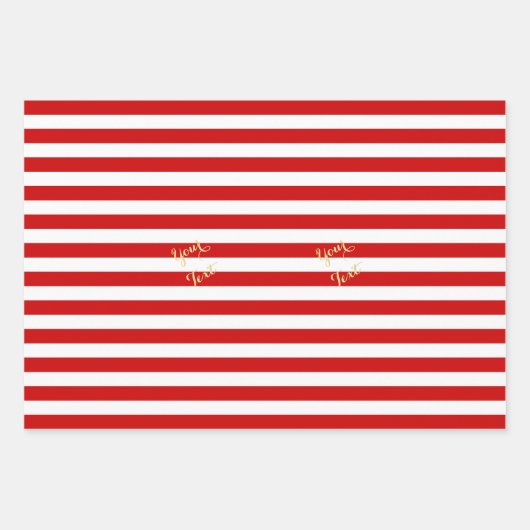 クリスマスレッドホワイトストライプ金ゴールド文字ホリデークリスマス ラッピングペーパーシート (正面)