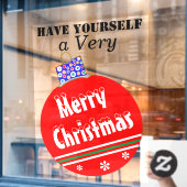 クリスマスレッドホワイトスノーキャップオーナメント ウィンドウサイン (カフェ窓)