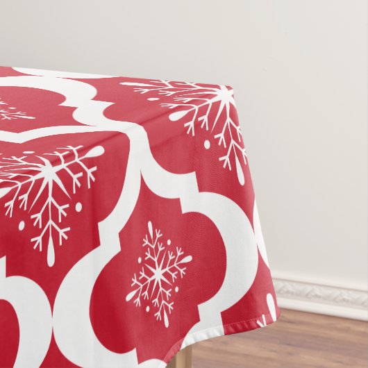 クリスマスレッドホワイトスノーフレーク格子パターン テーブルクロス (インサイチュ)