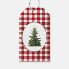 クリスマスレッドホワイトチェック格子状ヴィンテージツリー ギフトタグ