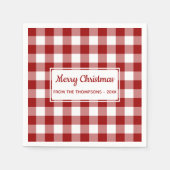クリスマスレッドホワイトバッファローチェック名パーティー スタンダードカクテルナプキン (正面)