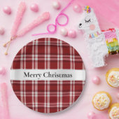 クリスマスレッドホワイトプレイド ペーパープレート (パーティー)