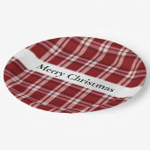 クリスマスレッドホワイトプレイド ペーパープレート (アングル)