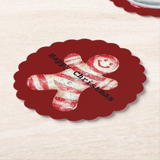 クリスマスレッドホワイトペパーミントジンジャーブレッドクッキー ペーパーコースター (アングル)