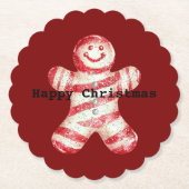 クリスマスレッドホワイトペパーミントジンジャーブレッドクッキー ペーパーコースター (正面)