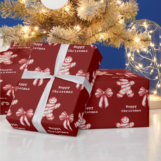 クリスマスレッドホワイトペパーミントジンジャーブレッドクッキー ラッピングペーパー (クリスマス)