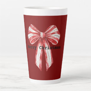 クリスマスレッドホワイトペパーミントボウ カフェラテマグ