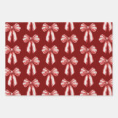 クリスマスレッドホワイトペパーミントボウ ラッピングペーパーシート (正面)