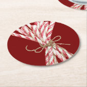 クリスマスレッドホワイトペパーミント ラウンドペーパーコースター (アングル)