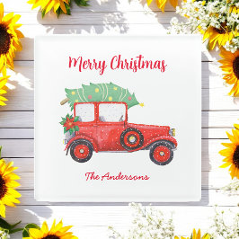 クリスマスレッドホワイトホリデークリスマスパーティー ガラスコースター