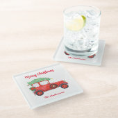 クリスマスレッドホワイトホリデークリスマスパーティー ガラスコースター (アングル)