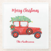 クリスマスレッドホワイトホリデークリスマスパーティー ガラスコースター (正面)