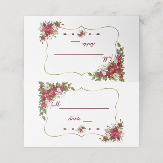 クリスマスレッドホワイトポインセチア金ゴールドテーブル番号 プレイスカード (外部開封)