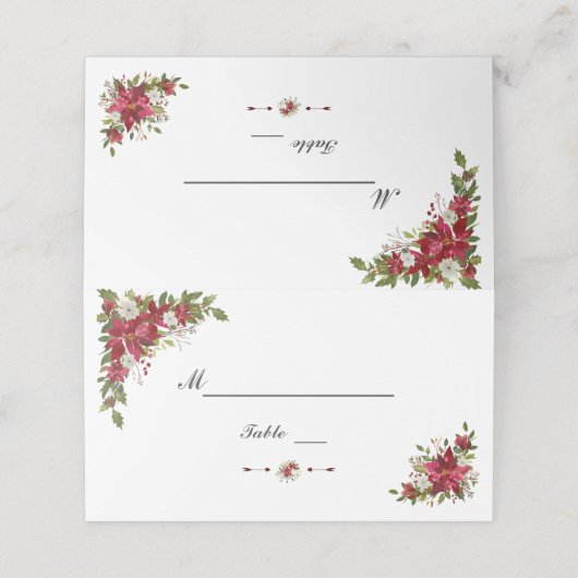 クリスマスレッドホワイトポインセチアWeddinテーブル番号 プレイスカード (外部開封)