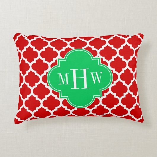 クリスマスレッドホワイトモロッコエメラルド#5名モノグラム アクセントクッション (正面)