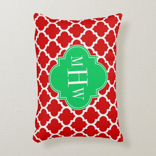 クリスマスレッドホワイトモロッコエメラルド#5名モノグラム アクセントクッション (正面(垂直))