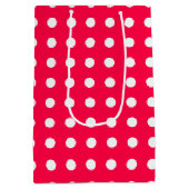 クリスマスレッドホワイト水玉模様テンプレート懐かしい ミディアムペーパーバッグ (裏面)