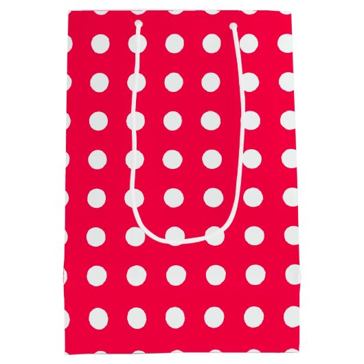 クリスマスレッドホワイト水玉模様テンプレート懐かしい ミディアムペーパーバッグ (裏面)