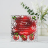 クリスマスレッドホーリーバウブルホリデーパーティースノーフレーク 招待状 (スタンド正面)