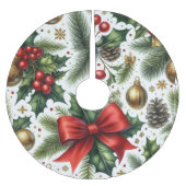 クリスマスレッドボウと緑 ブラッシュドポリエステルツリースカート (正面)