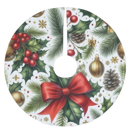 クリスマスレッドボウと緑 ブラッシュドポリエステルツリースカート (正面)