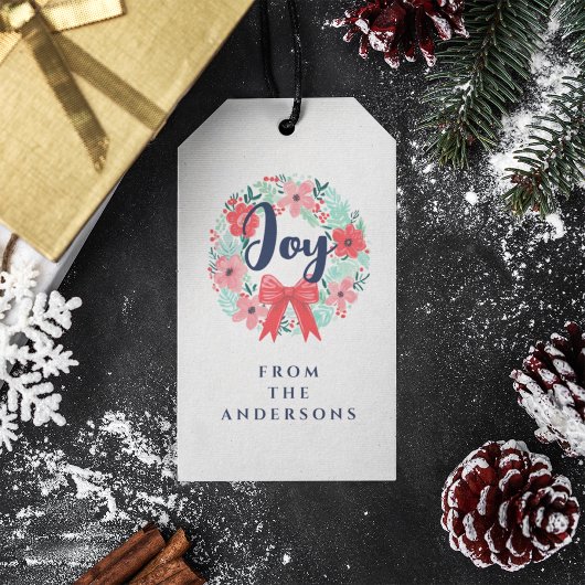 クリスマスレッドボウリースブルージョイギフトラベル ギフトタグ