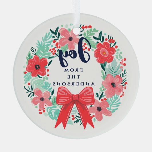 クリスマスレッドボウリースブルージョイ ガラスオーナメント (裏面)