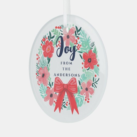 クリスマスレッドボウリースブルージョイ ガラスオーナメント (正面左)