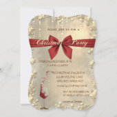 クリスマスレッドボウ、ワイングラス、金ゴールド企業パーティー 招待状 (正面)