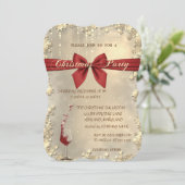 クリスマスレッドボウ、ワイングラス、金ゴールド企業パーティー 招待状 (スタンド正面)