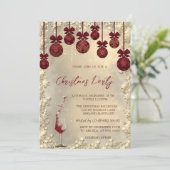 クリスマスレッドボールボウ、ワイングラス会社のパーティー 招待状 (スタンド正面)