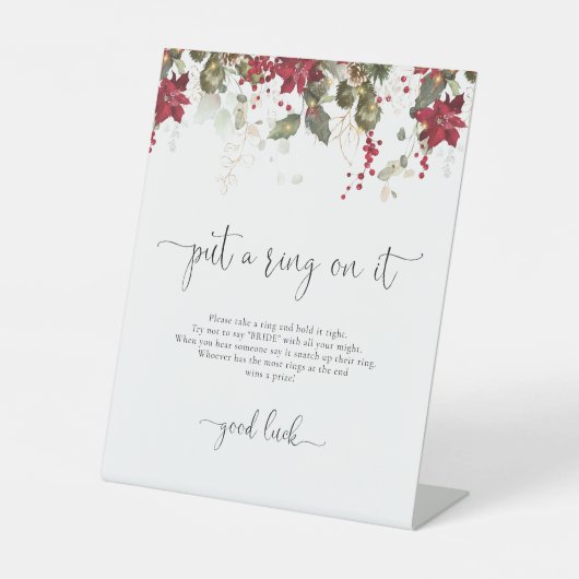 クリスマスレッドポインセチアがサインにリングや輪を入れた 台座サイン (正面)