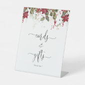 クリスマスレッドポインセチアのカードとギフトサイン 台座サイン (正面)