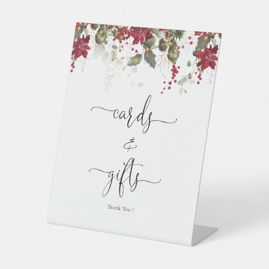 クリスマスレッドポインセチアのカードとギフトサイン 台座サイン (正面)