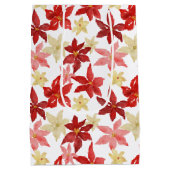 クリスマスレッドポインセチアフローラホリデーパターン ミディアムペーパーバッグ (裏面)