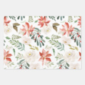 クリスマスレッドポインセチアフローラ水彩 ラッピングペーパーシート (正面3)