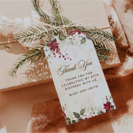 クリスマスレッドポインセチアフローラ誕生日パーティー ギフトタグ