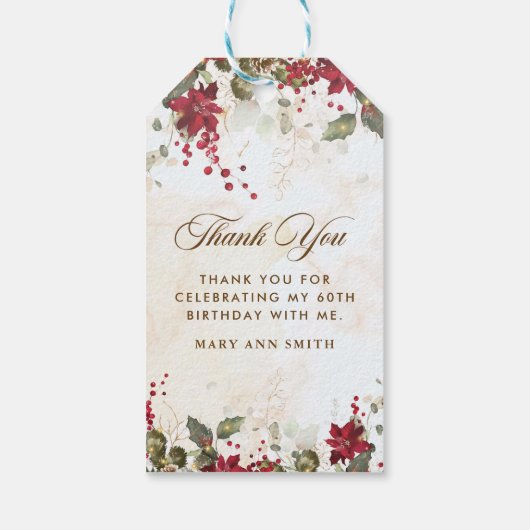 クリスマスレッドポインセチアフローラ誕生日パーティー ギフトタグ (裏面)