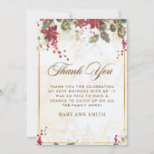 クリスマスレッドポインセチアフローラ誕生日パーティー サンキューカード (正面)