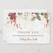 クリスマスレッドポインセチアフローラ誕生日パーティー サンキューカード (正面)
