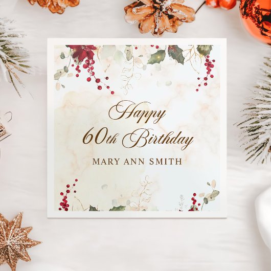 クリスマスレッドポインセチアフローラ誕生日パーティー スタンダードカクテルナプキン