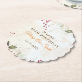 クリスマスレッドポインセチアフローラ誕生日パーティー ペーパーコースター (アングル)