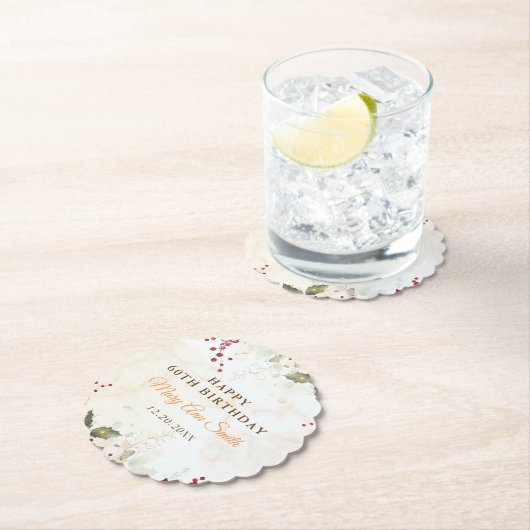 クリスマスレッドポインセチアフローラ誕生日パーティー ペーパーコースター (インサイチュ)