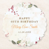 クリスマスレッドポインセチアフローラ誕生日パーティー ペーパーコースター (正面)